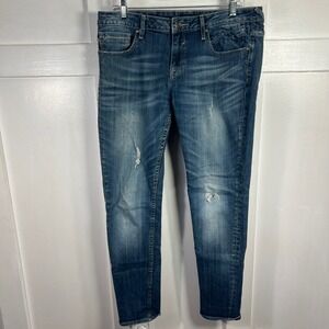 Vigoss The Jagger Skinny Jeans Blue Wash Distressed Whiskering Size 32 x 31